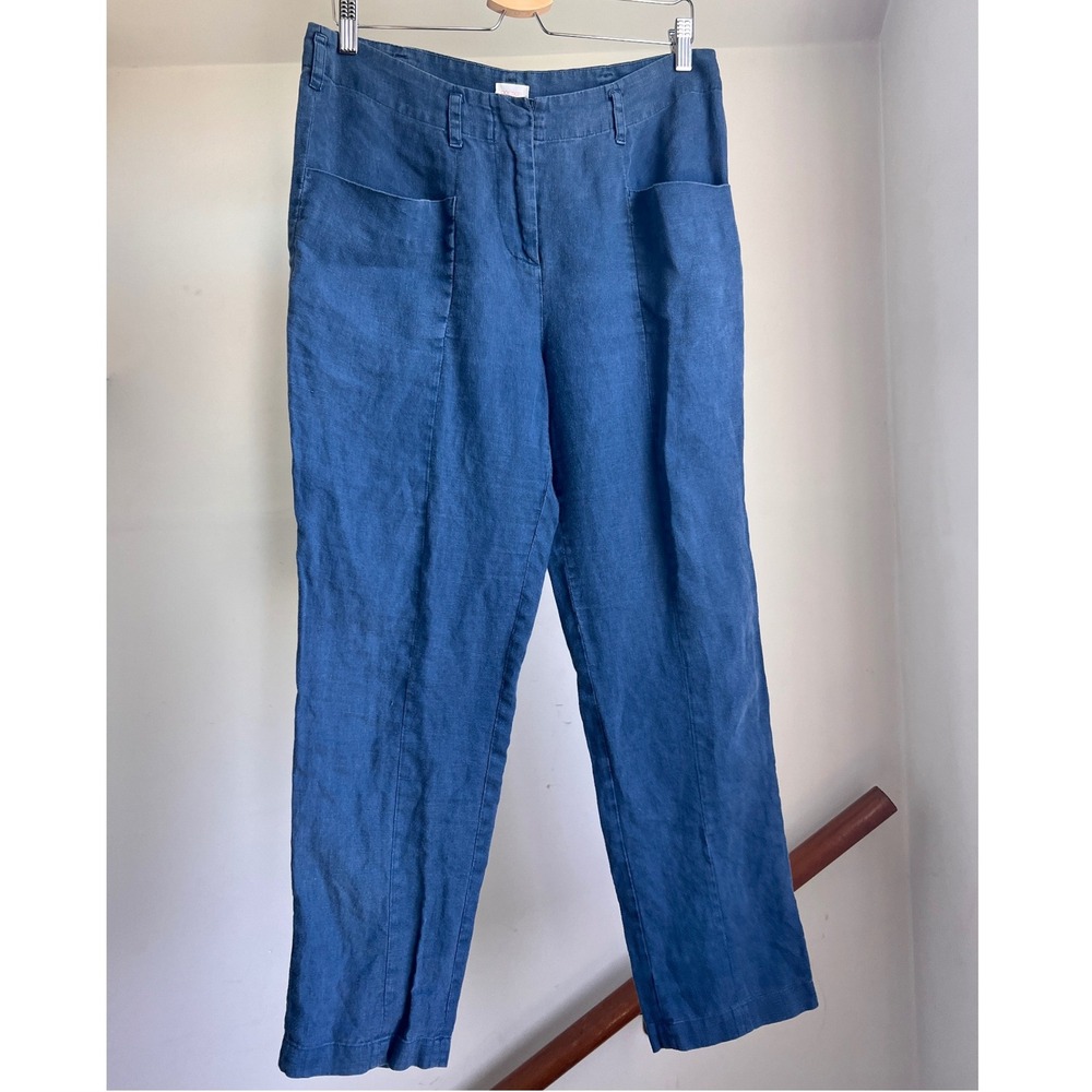 Gorman Linen Blue Pants Size 12 / US 8 Breathable High Rise Crop Trousers
